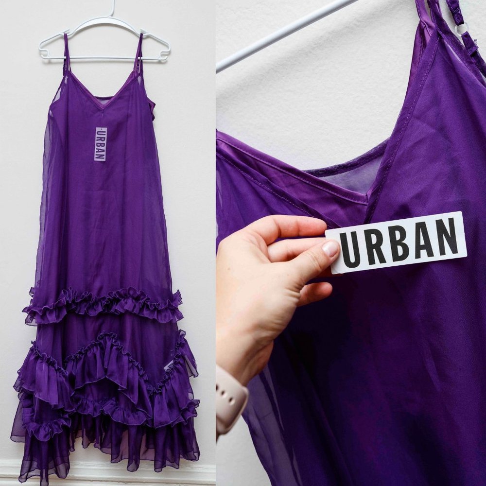 NWT purple sleeveless UO slip dress with ruffles